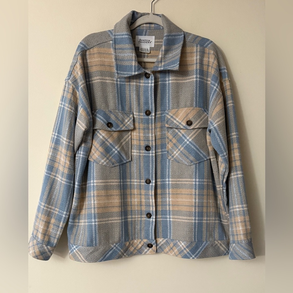 Boston Traders Women's Blue and Tan Plaid Utility Jacket, size XL, EUC